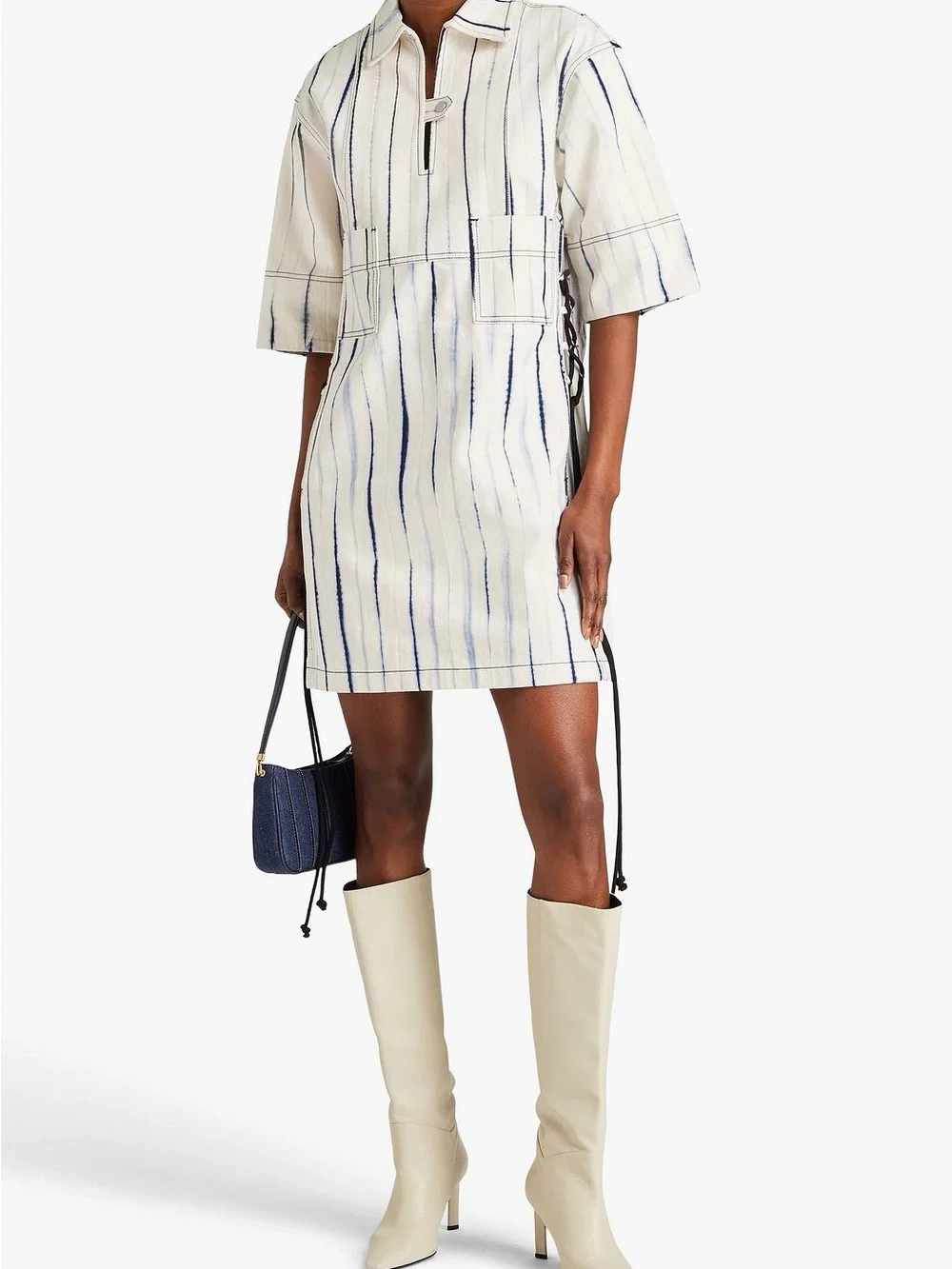 Tory Burch Blue and White Tie-Dye Denim Mini Shirt Dress Size 6